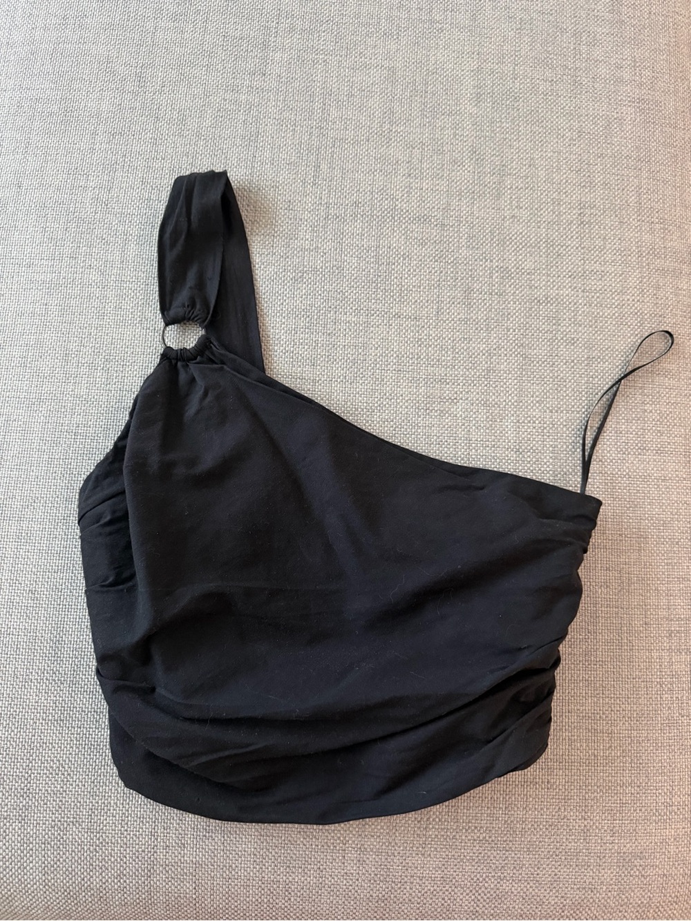 Zara Black One-Shoulder Ring-Detail Crop Top